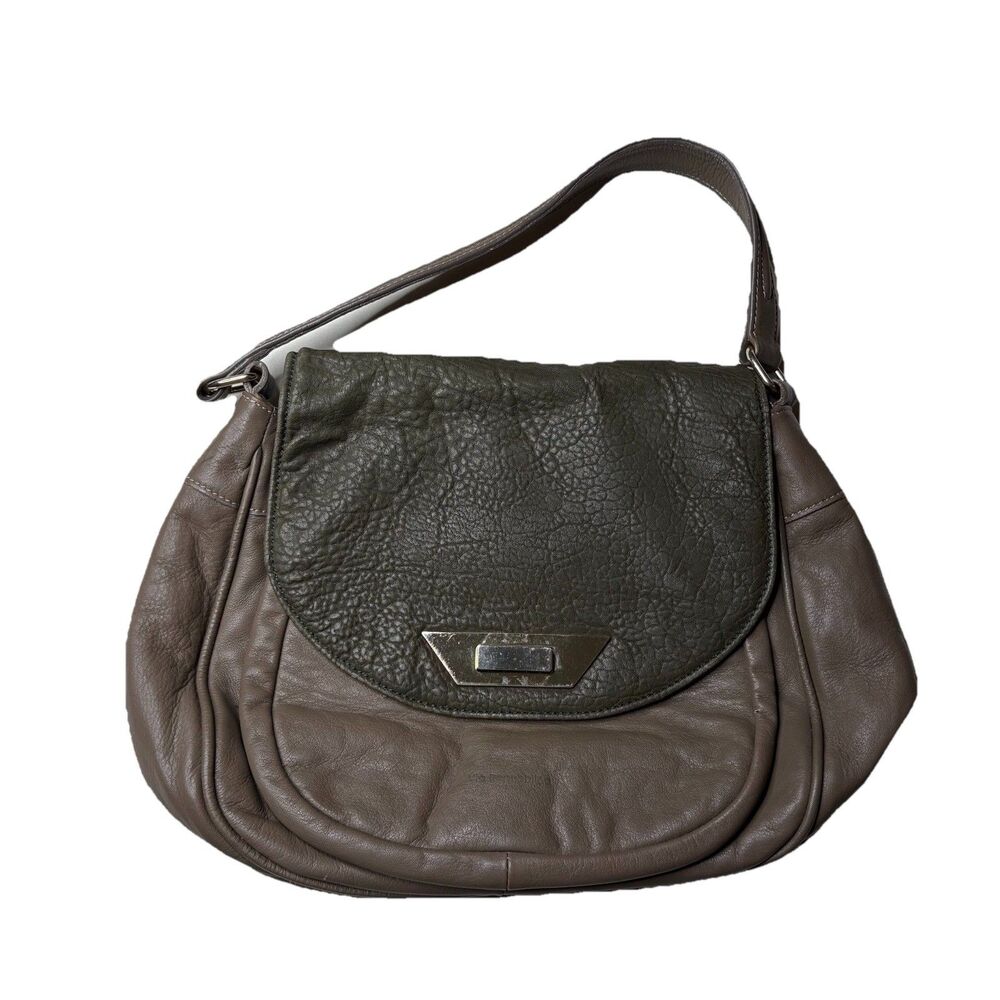 Vintage Via Repubblica Leather Hand Hobo Bag Taupe Turn Lock Made In Italy
